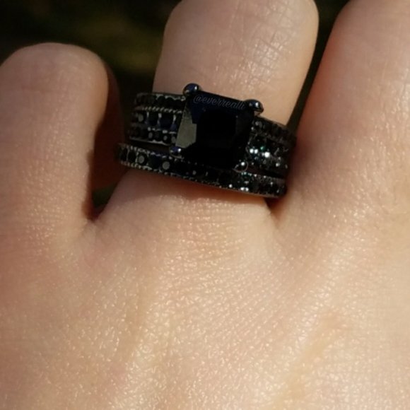 New 2pc Set Black Engagement Wedding Ring - Picture 4 of 4